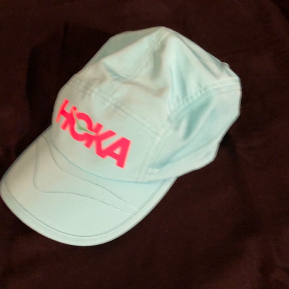 Hoka One One Running Hat, 5 Panel Cap Aqua Blue - Picture 5 of 9